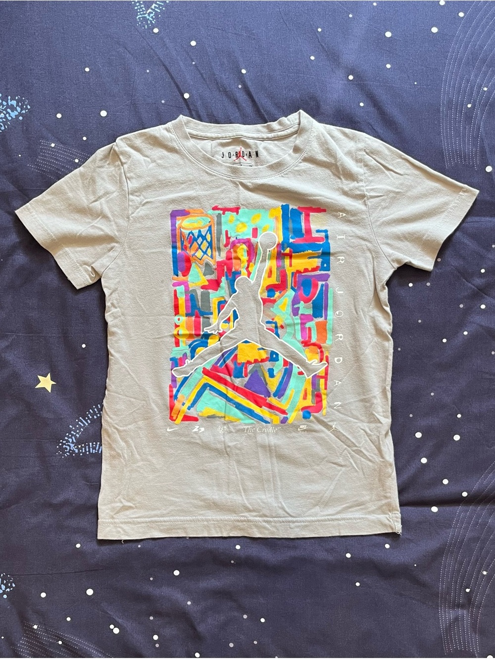 Girls Sz S (8-10yrs) Jordan Gray Tee with Multicolor Jumpman Graphic